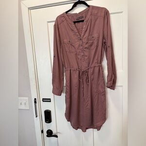 PrAna Women’s Abbey Mauve Pink Long Sleeve Button-Up Shirt Dress